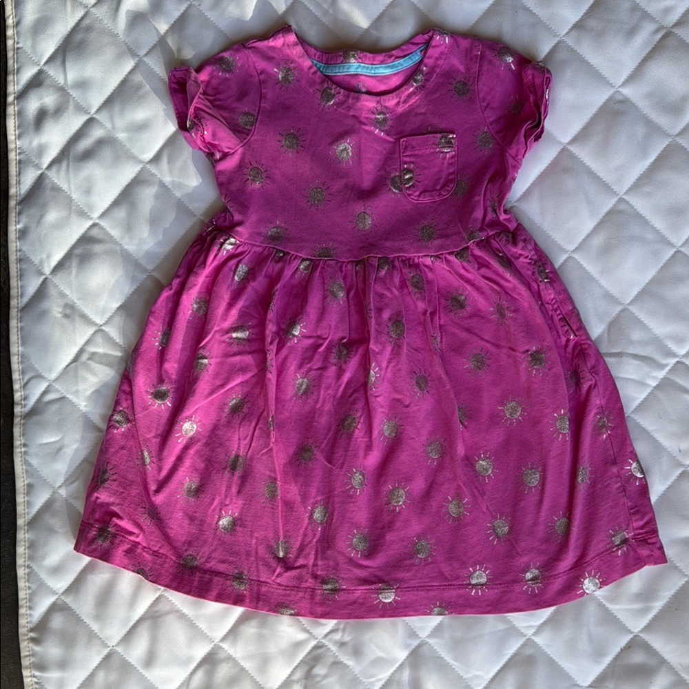 Mini Boden Pink dress with gold foil sum print and pockets